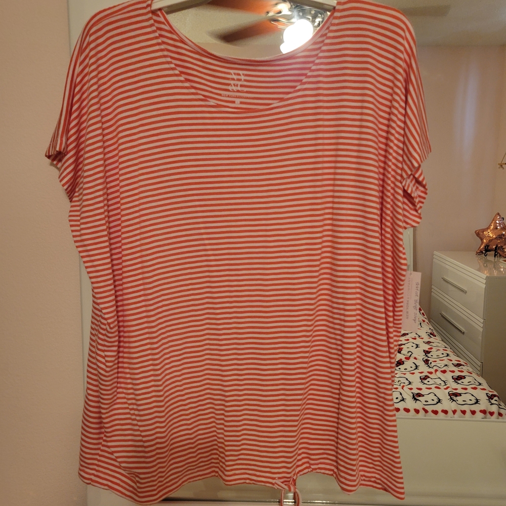 New York & Company Pink and White Striped Tee